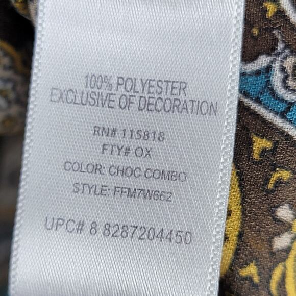 22W 24WBohemian Sequin V Neck Sheer Top Brown Paisley Print Flowy Long Sleeve - Picture 7 of 10